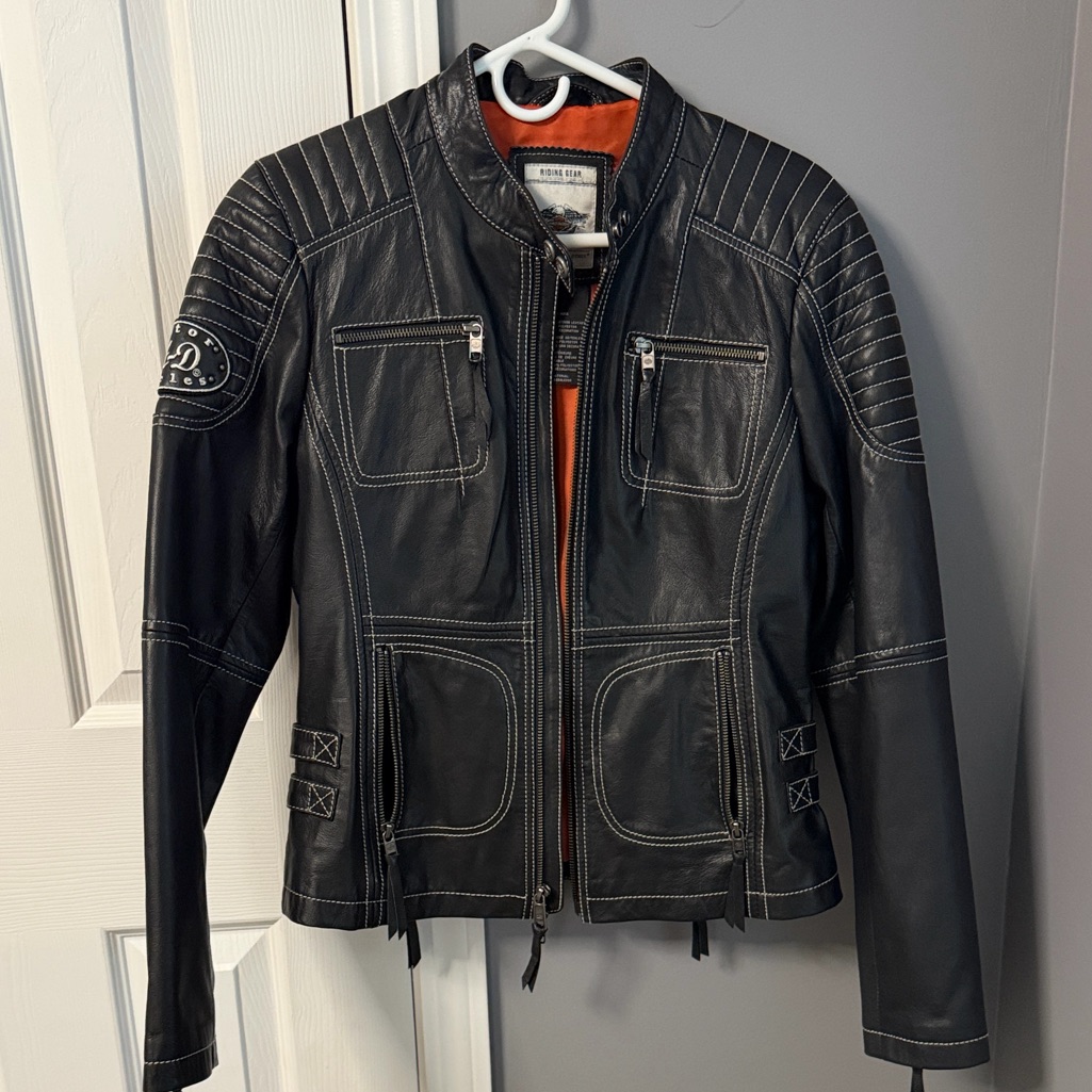 Harley-Davidson Black Leather Biker Jacket With Embroidered Back Small